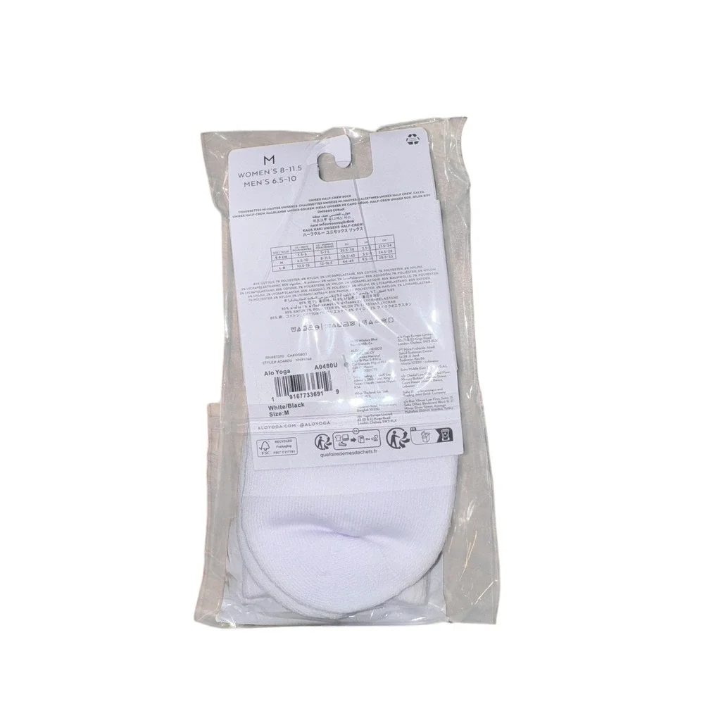 NWT | Alo Yoga Unisex Half‎ Crew Throwback Socks White Black Size M